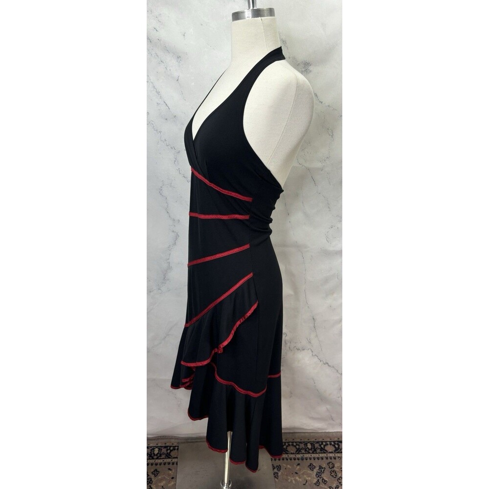 Vintage Y2k Asymmetrical Venus Dress S Halter Ruffled Tiered Hi Lo Black Bratz - Picture 8 of 16